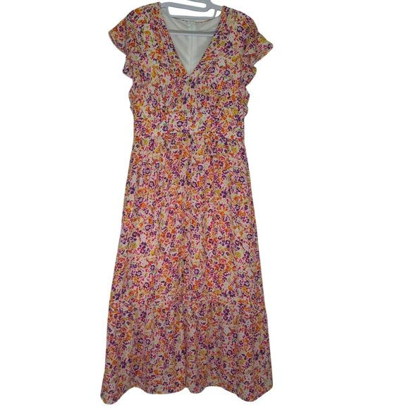 Julia Jordan Floral Ruffle Maxi Dress Women( 8) Multicolor V Neck Short Sleeve. - Picture 2 of 14